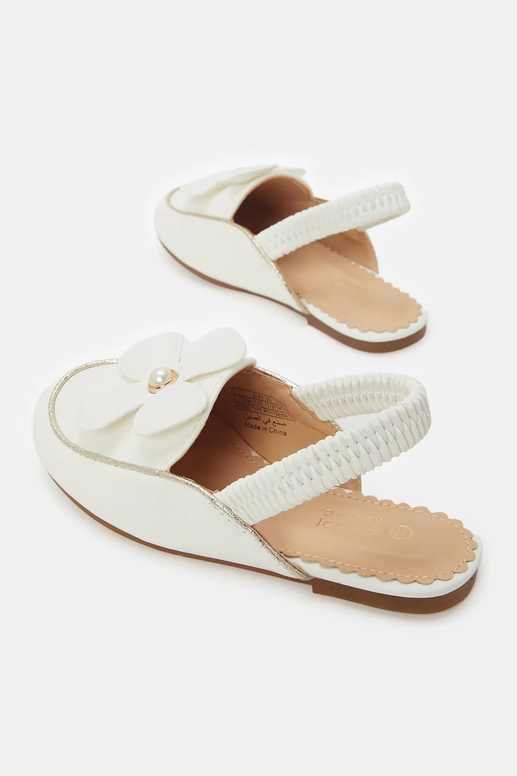 Girls White Flower Mule