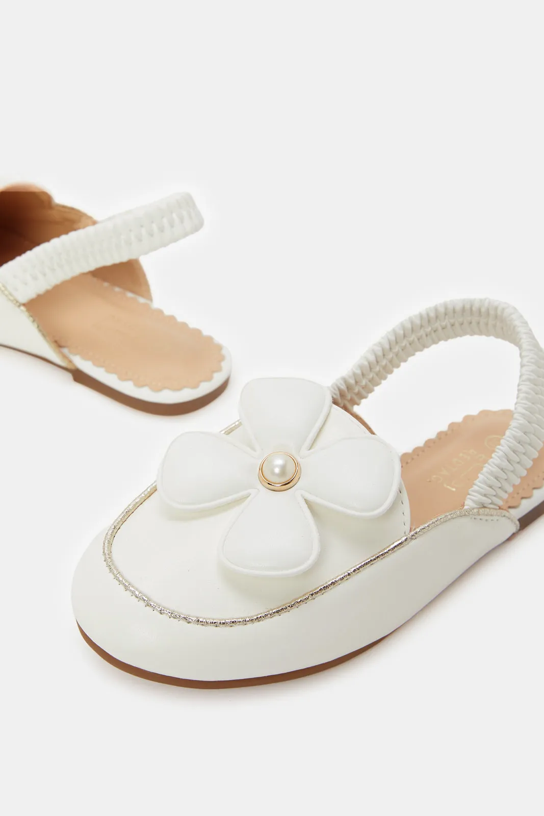 Girls White Flower Mule