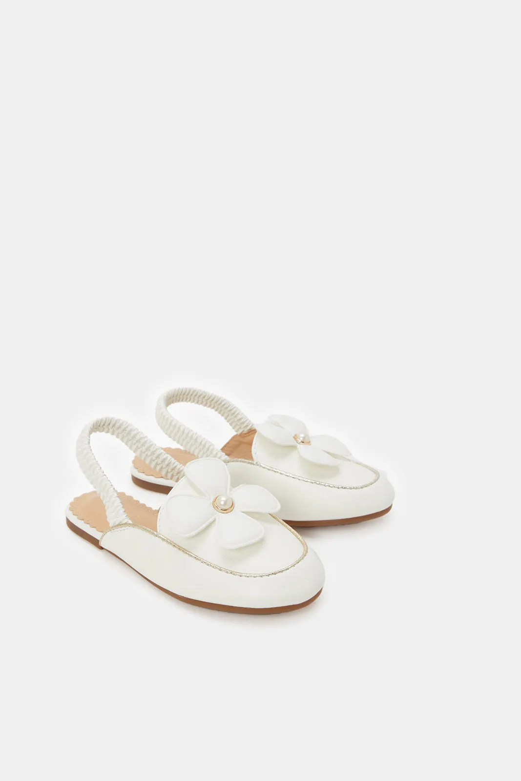 Girls White Flower Mule