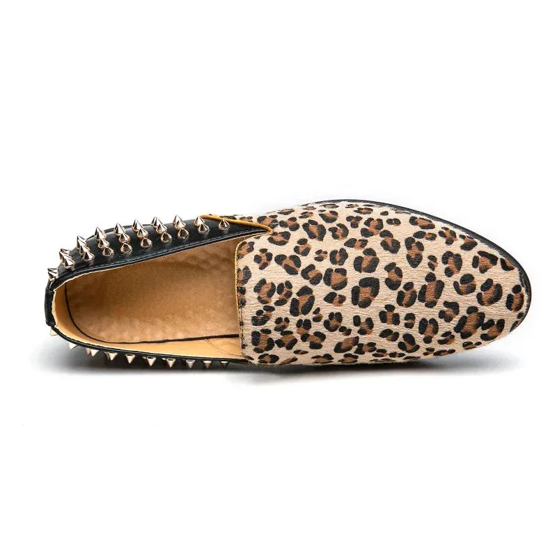 Hnzxzm Mens Luxury Big Size 38-48 Leopard Print Formal Dress Shoes Pointed Top Evening Party Shoes for Men Stylish Boy Yellow Sneakers