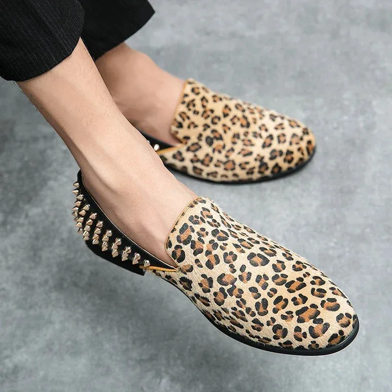 Hnzxzm Mens Luxury Big Size 38-48 Leopard Print Formal Dress Shoes Pointed Top Evening Party Shoes for Men Stylish Boy Yellow Sneakers