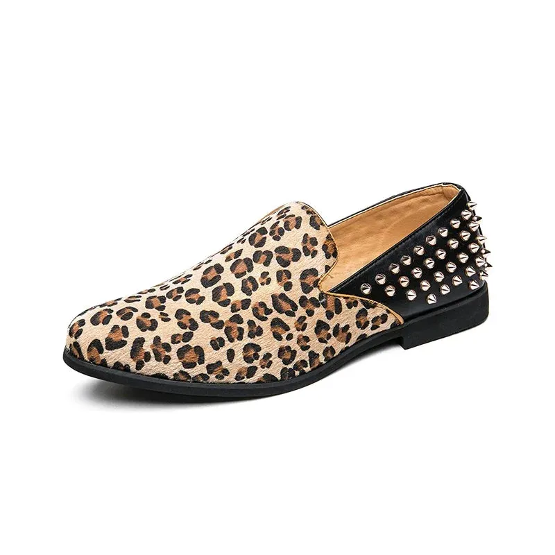 Hnzxzm Mens Luxury Big Size 38-48 Leopard Print Formal Dress Shoes Pointed Top Evening Party Shoes for Men Stylish Boy Yellow Sneakers