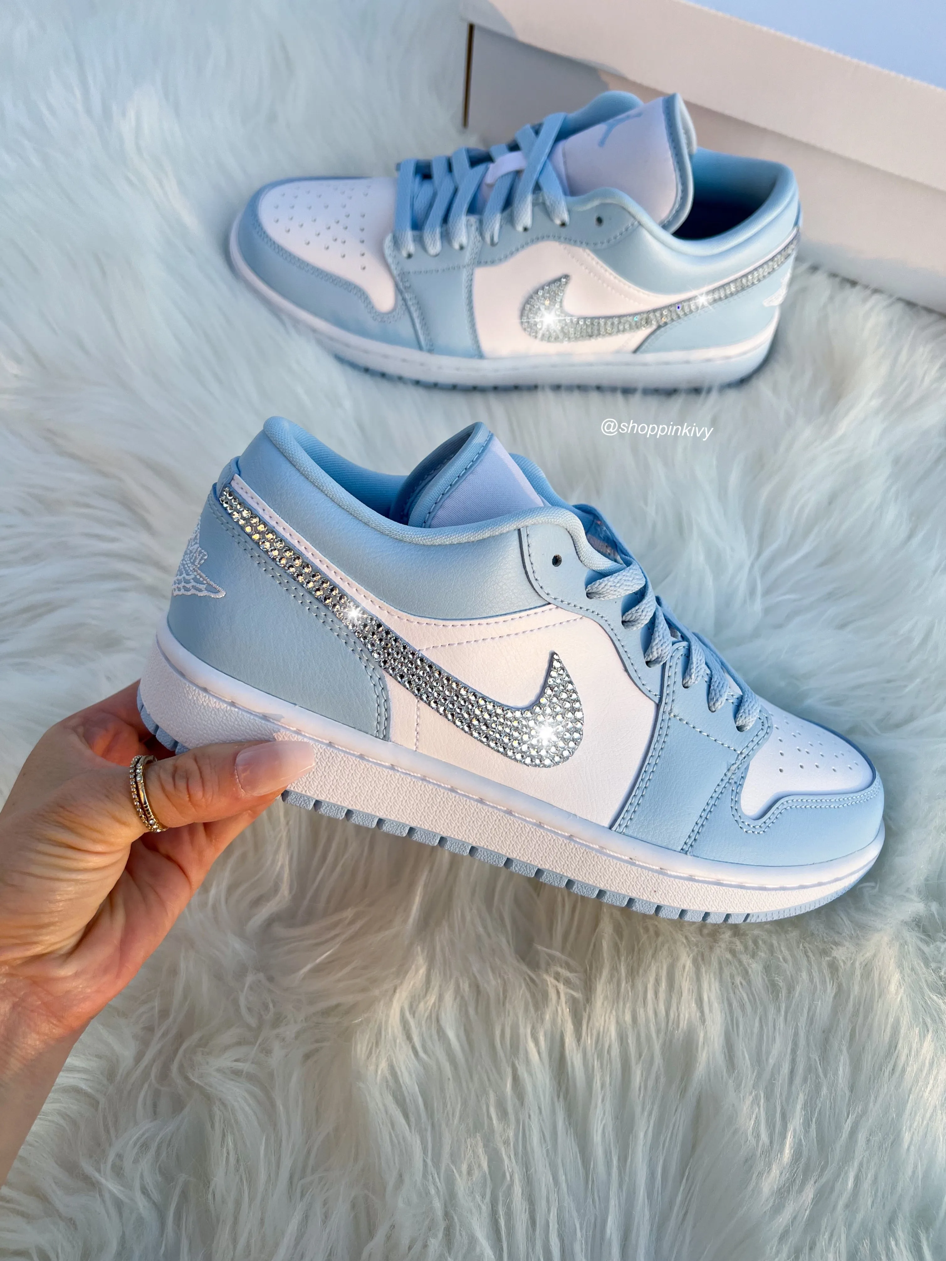 Ice Blue Swarovski Women’s Air Jordan Retro 1 Low Shoes