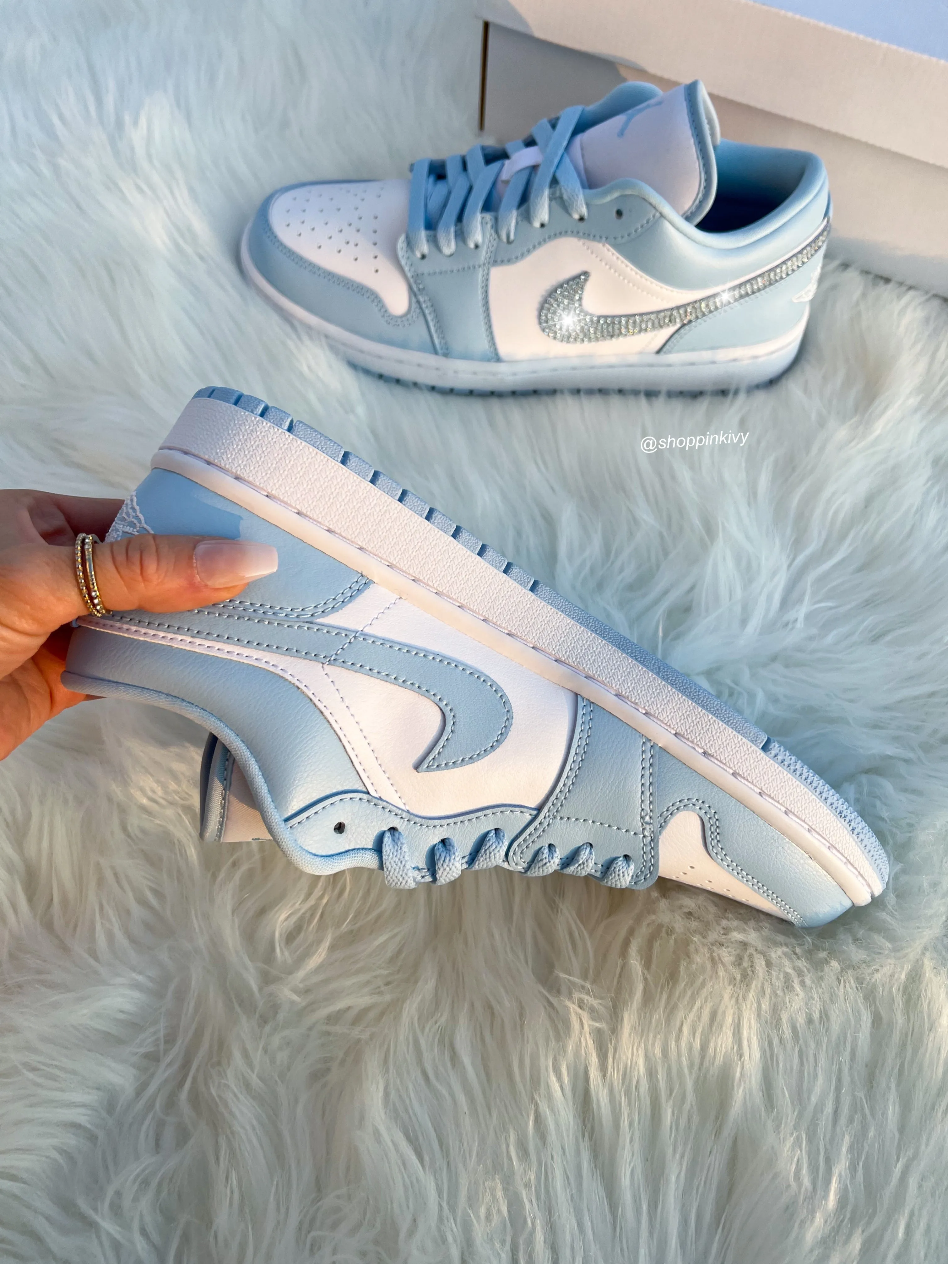 Ice Blue Swarovski Women’s Air Jordan Retro 1 Low Shoes