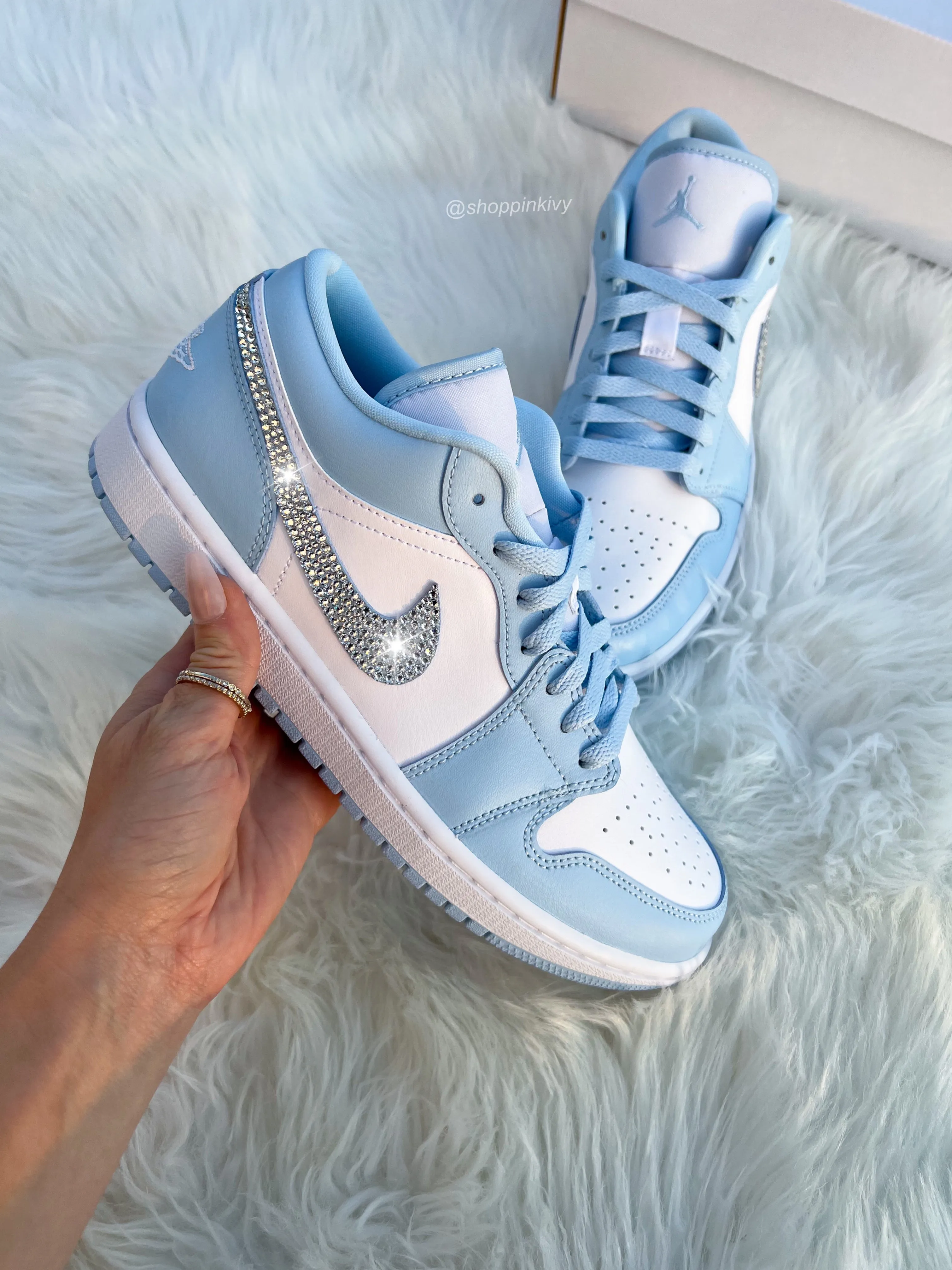 Ice Blue Swarovski Women’s Air Jordan Retro 1 Low Shoes
