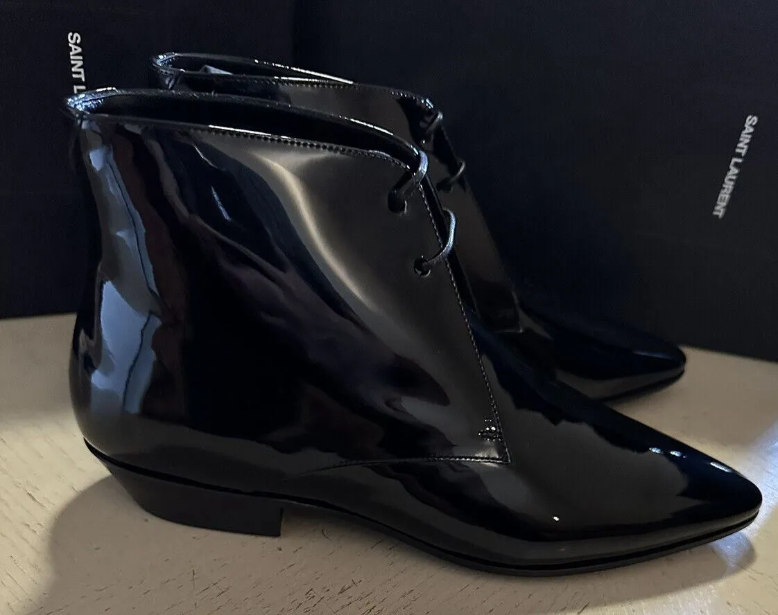 NIB $945 Saint Laurent Women Laced ankle boots in patent leather Black 10 US/40