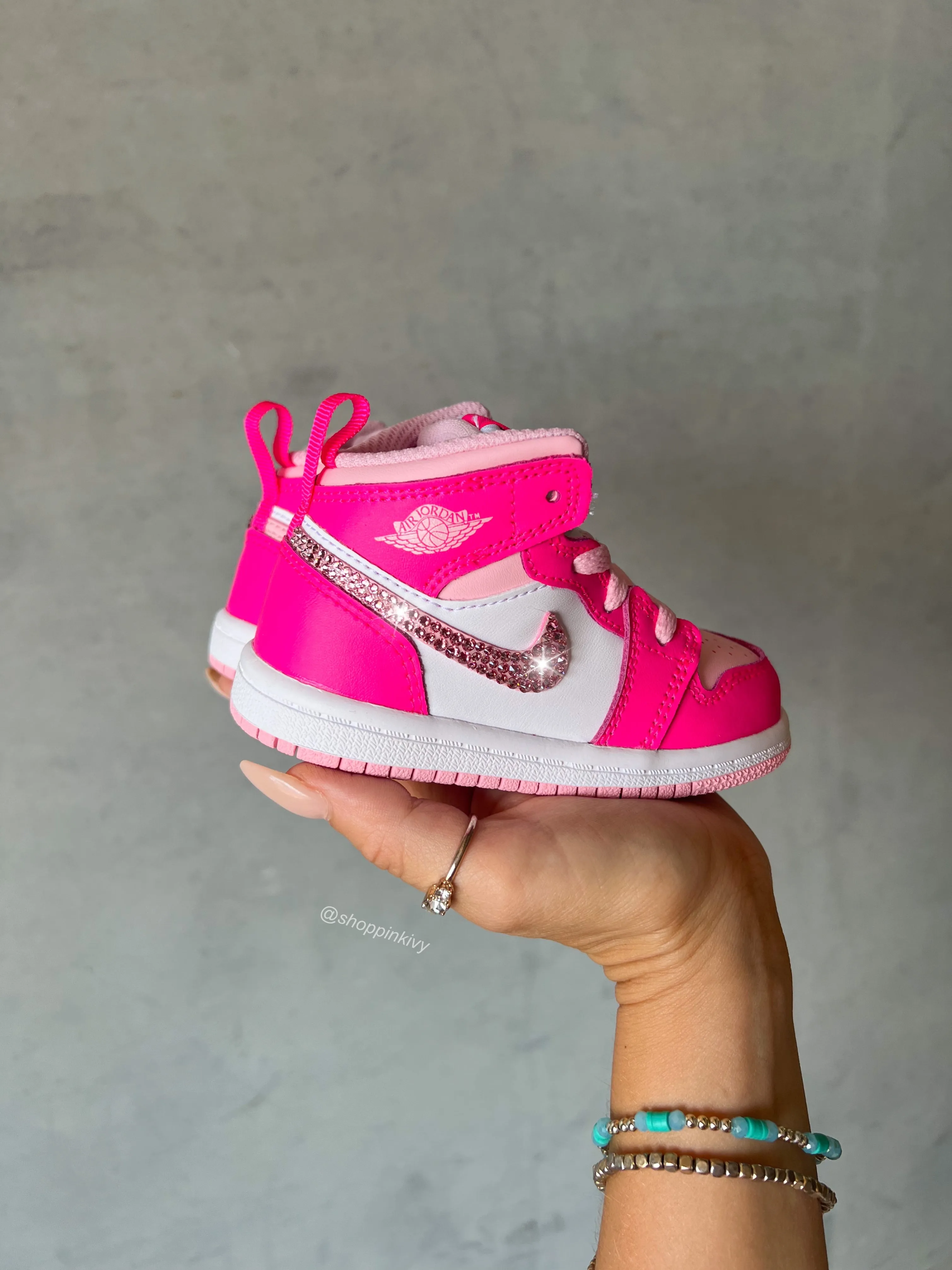 Pink Baby Toddler Pre-School Swarovski Jordan 1 Mid