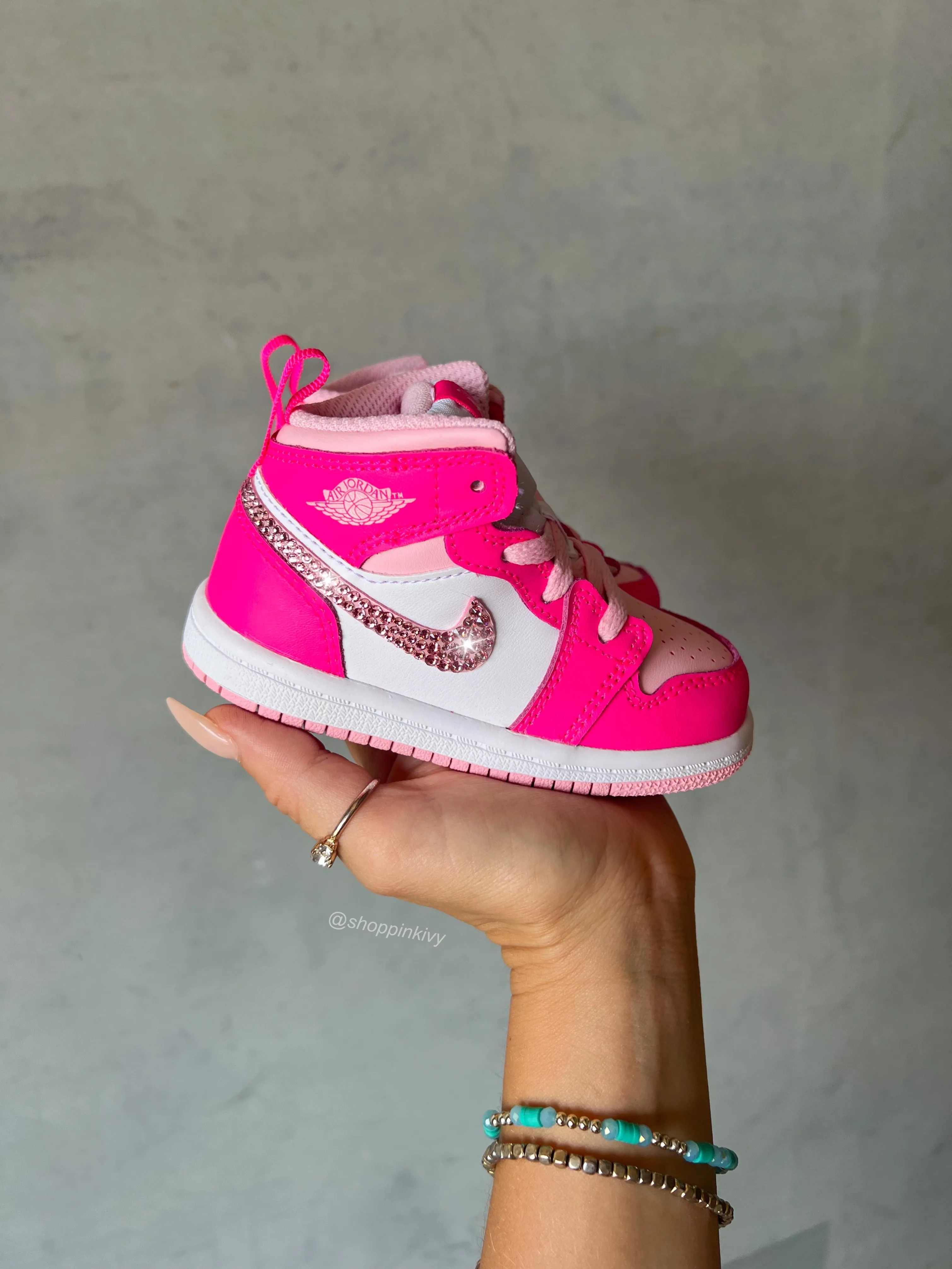 Pink Baby Toddler Pre-School Swarovski Jordan 1 Mid