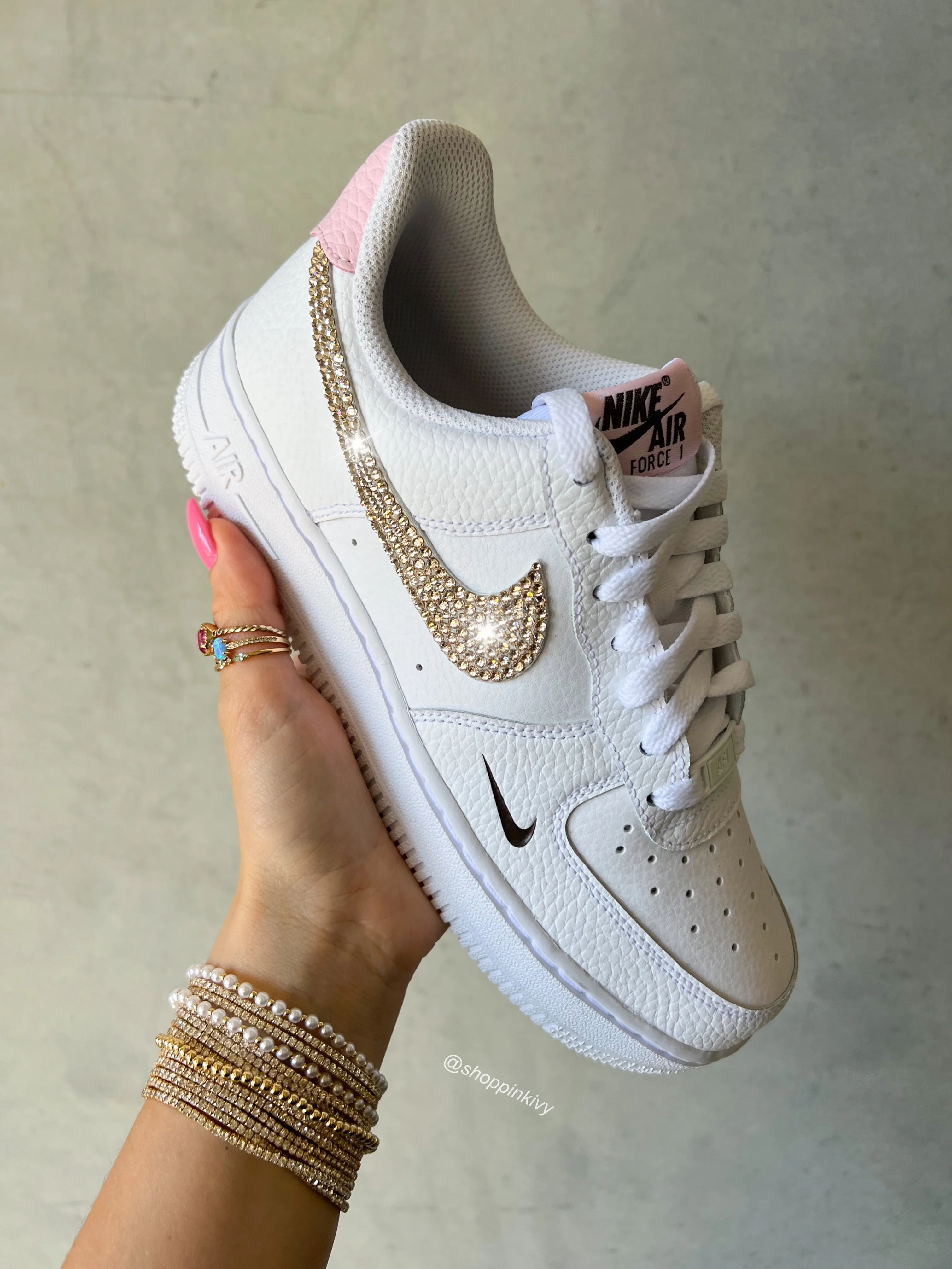 Pink Champagne Swarovski Womens Nike Air Force One